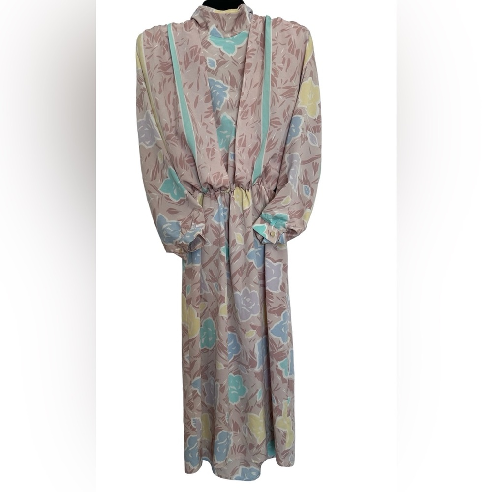 VTG 80s Pastel colors floral midi dress. Sz. 13-14